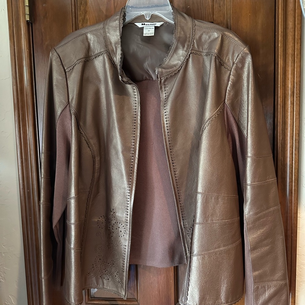 Nygard Two-Tone Brown Leather Jacket Mixed Media Jacket